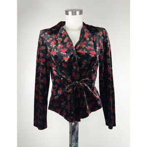 MHM Melissa Harper Womens Top 6 Black Red Floral Velvet Whimsigoth